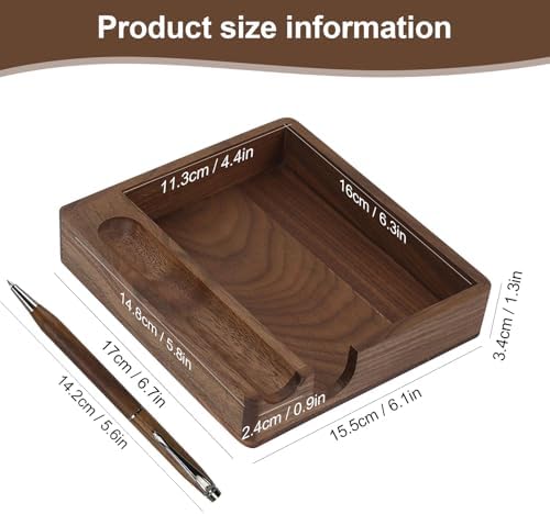 MultiBey 4x6 In Walnut Wood Sticky Note Holder with Pen Slot and Wood Pen