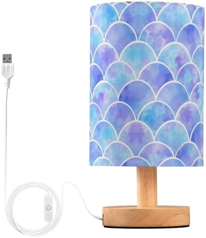 ALAZA Watercolor Rainbow Scales of Mermaid Decor Bedside Table Lamp with USB Port for Bedroom Nightstand Office Desk LED Bulb Included