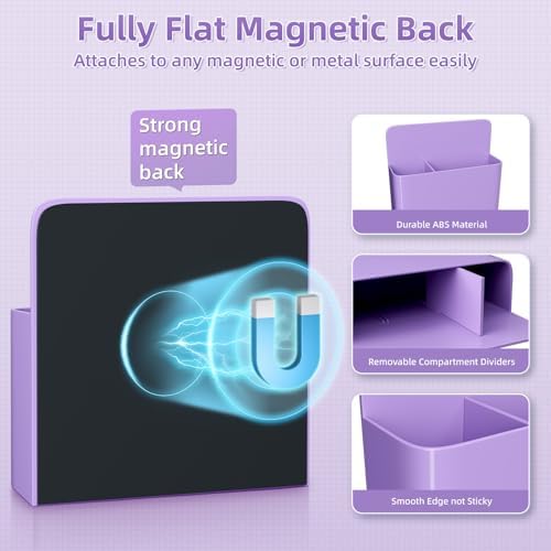 Marbrasse Magnetic Dry Erase Marker Holder,Pen and Eraser Holder for Whiteboard，Magnet Pencil Cup Utility Storage Organizer for Office, Refrigerator, Locker and Metal Cabinets (Purple)