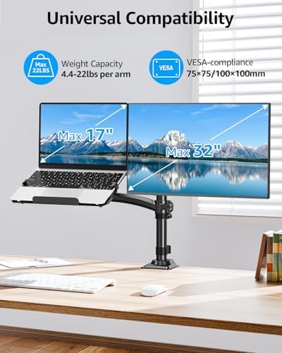 MOUNTUP 2-in-1 Laptop and Monitor Desk Mount, Laptops Arm Holds 4.4-22lbs