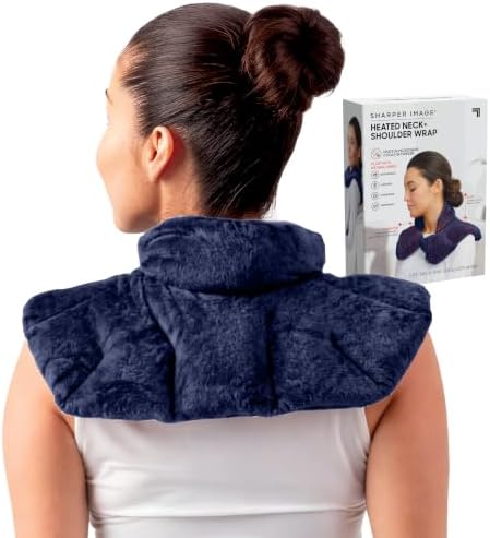 Sharper Image Heated Neck & Shoulder Wrap - Microwavable Warm & Cooling Plush Pad, Scented Aromatherapy (100% Natural Lavender & Herb Spa Blend), Pain Tension Headache Relief Therapy, Gift for Women