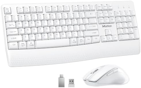 MEETION White Wireless Keyboard and Mouse Combo, Full-Size with Wrist Rest