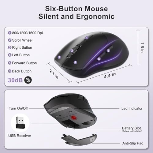 Wireless Keyboard and Mouse Combo, Full Size Ergonomic Wave Keys(Purple-B)
