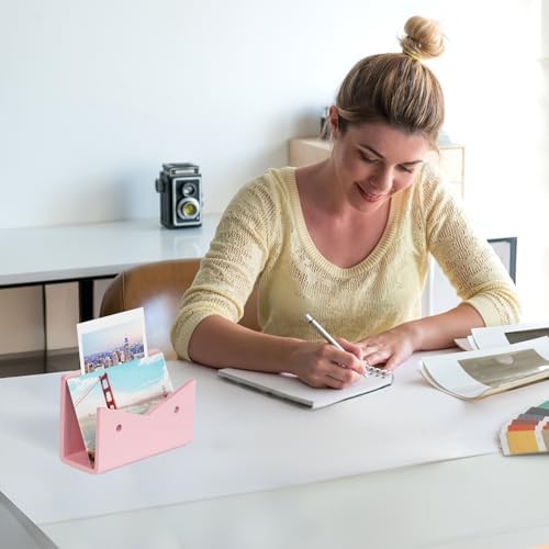 Mail Organizer Envelope Holder - Pink Acrylic Mail Holder Countertop Vertical Desk Organizer Small File Bill Document Notebook Letter Sorter for Home School Office Supplies