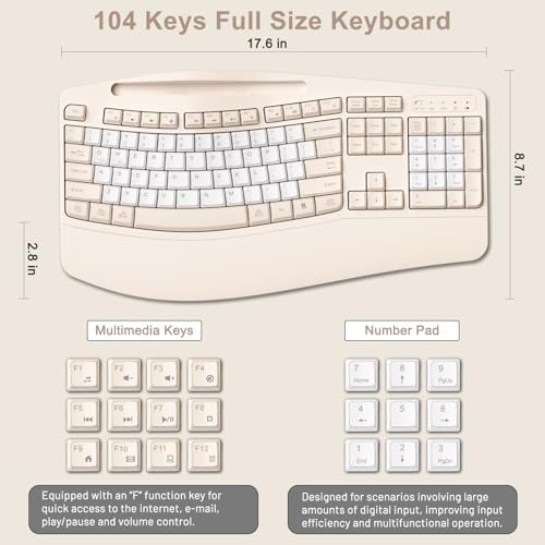 Wireless Keyboard and Mouse Combo, Ergonomic Wave Keys(Milk Tea-B)