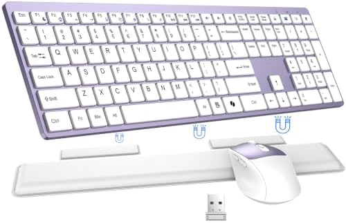 Wireless Keyboard and Mouse Combo, Full Size Silent Ultra Thin Keyboard with Magnetic Wrist Rest, Optical Mouse, 2.4G Lag-Free Cordless Mice Keyboard Set for Computer, Mac, Laptop, PC, Windows