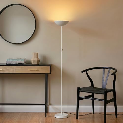 Brightech SkyLite LED Floor lamp, Torchiere Super Bright Floor Lamp for Living Rooms & Offices - 3 Way Dimmable Tall Torch Lamp, High Lumen Standing Pole Lamp for Bedroom Reading - White