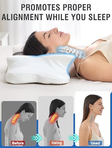 DISSA Cervical Neck Pillow for Side Sleepers Ergonomic Contour Memory Foam Pillow with Adjustable Orthopedic Neck Support for Pain Relief - Gift for Christmas & Birthdays