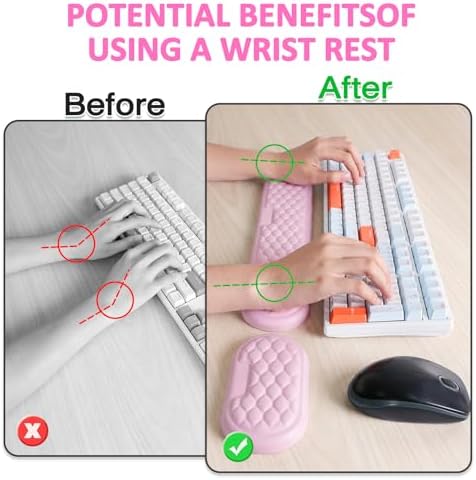 Wrist Rest for Keyboard and Mouse, Ergonomic Memory Foam Keyboard Set with Non-Slip Base, Soft Arm Cushion & Palm Support for Office, Home, Gaming & Laptop Typing, Reduces Fatigue & Strain, Pink