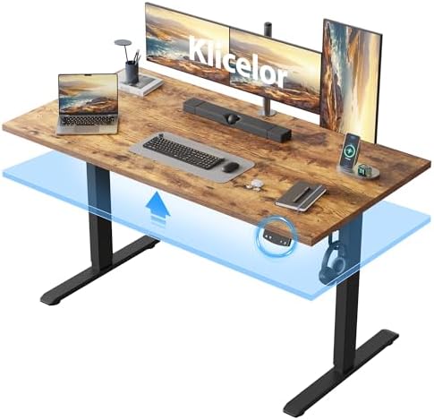 Klicelor 55 Inch Large Electric Standing Desk, Height Adjustable Office Desk, Sit Stand Up Computer Gaming Desk with Memory Preset, Two-Piece Desktop, Rustic Brown