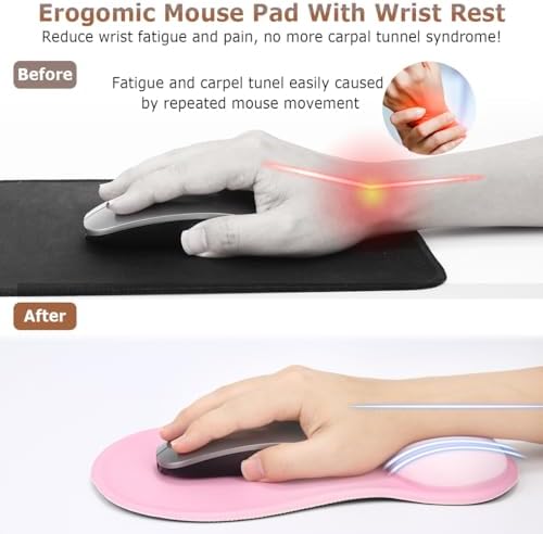 Ergonomic Gel Wrist Rest Mouse Pad, Comfort Mouse Pad with Wrist Support, Non-Slip Rubber Base, Design Desk Accessories Mat for Home Office Computer Laptop