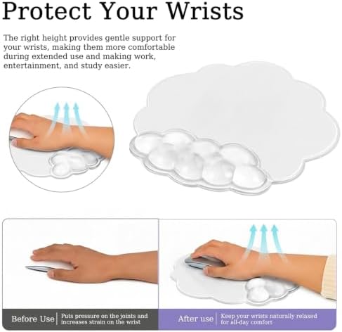 Gel Wrist Rest and Cloud Mouse Pad, for Keyboards and Mice - Ergonomic Pink Keyboard Wrist Rest Set, Relieves Pain from Typing/Computer/Laptop/Gaming/Home/Office White