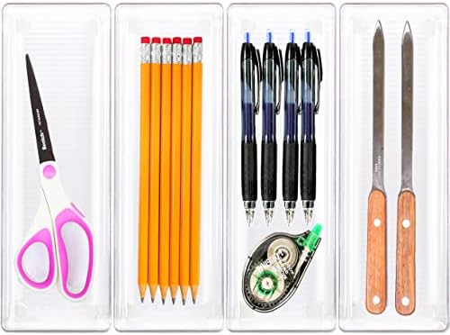 Simple Houseware Clear Drawer Organizer for Office Bin Desk Storage, 3.25"x 9.5", 4 Packs