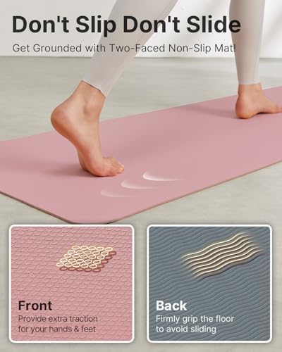 Yoga Mat,Non-Slip TPE Exercise Mat(1/4 Inch) for Pilates, Fitness & Barefoot Workouts, Home Gym Studio with Strap & Bag