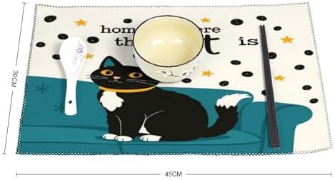 Home is Where The Cat is Washable Placemats Set of 4, Durable Heat Resistant Table Mats 17.7 X 11.8 Inch for Dining Table Kitchen Decor Indoor Use