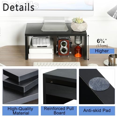 TEAMIX 6.7 inch Tall Monitor Stand Riser, Wood Shelf Riser, Desk Organizer