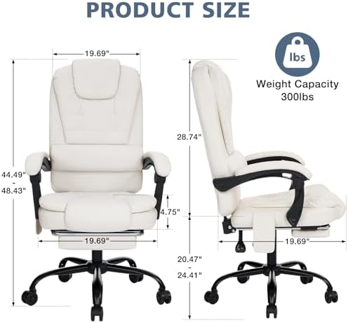 HOFFREE Massage Office Chair with Foot Rest 7 Points Vibration,Beige
