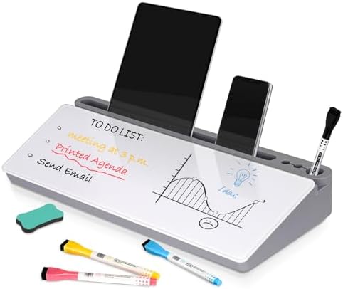 DOLLAR BOSS Glass Desk Whiteboard Small Dry Erase Board, Grey