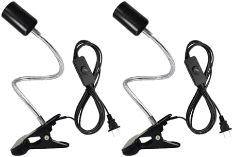 Clip Desk Lamp Socket 2 Pack Flexible Gooseneck Lamp Stand Clip-On with Switch Plugs Clip on Light with Flexible Neck Portable Clip on Light Metal Clip Holder Desk Study Clamp Lamp