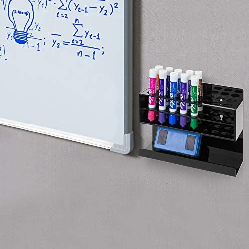 MyGift Black Acrylic Dry Erase Marker Holder, 16 Slot Wall Rack