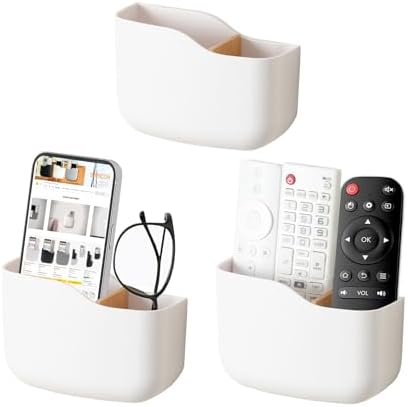 SUNFICON Wall Mount Remote Holder TV FAN Remote Control Holder Bedside Caddy Wall Organizer Phone Holder for Office Adhesive Media Player Controller Holder Box Tray Home Desk Nightstand 3 PACK WHITE