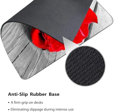 9.5x7.9 Inch Office/Gaming Mouse Pad, Romantic Red Rose on Rustic Grey Wood, Cute Anti-Slip Mat for Desk Decor