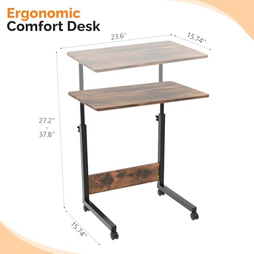 FCH Portable Computer Workstation, Standing Desk Adjustable Height, Small Computer Desk w/Rolling, Sit Stand Laptop Desk TV Tray for Bed Sofa Hospital Reading Eating, Rustic Brown, 23.6"