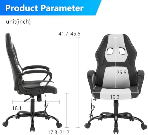 PayLessHere Gaming Chair Office Chair with Support Adjustable Ergonomic Pu Leather Racing Lumbar Massage Headrest Armrest Task 360° Swivel Computer Chair for Women Men Adults，White