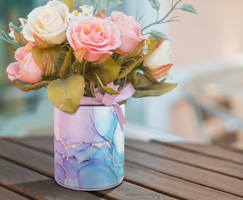 Large Capacity Colored Pen Holder for Desk, Leather Pencil Holder Pen Cup Marker Holder Makeup Brush Holders, Desk Accessories & Workspace Organizers for Home, Office, Pink Blue Marble
