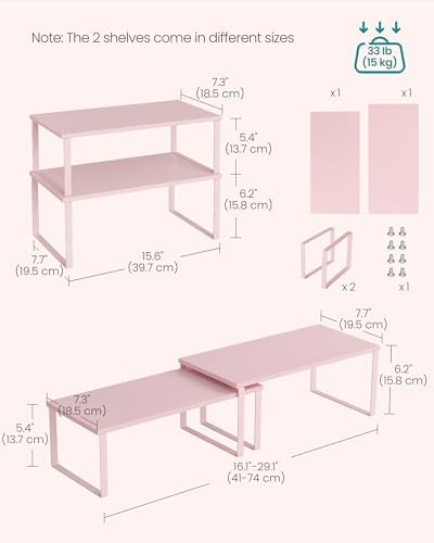 SONGMICS Cabinet Organizer Shelf, Set of 2 Spice Rack, Kitchen Storage