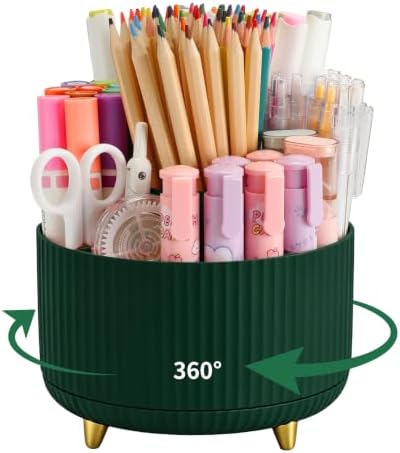 Camelmother 360°Rotating Pen&Pencil Holder For Desk With 5Slots Cute Office