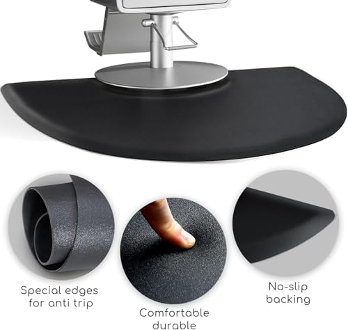 Salon Mat 3′x4′ Barber Shop Chair Mat Anti-Fatigue Salon Floor Mat - Black Semi Circle Salon mats for Hair Stylist - 1/2" Thick Comfort Salon Standing Mat