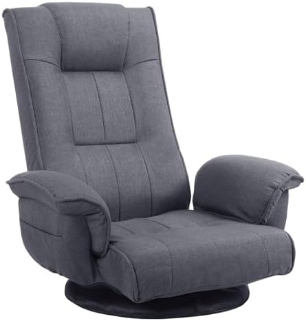 360° Swivel Floor Gaming Chair, Folding Floor Lounge Chair with with Padded Armrest and Back Support,14 Position Adjustable Recliner,Lazy Japanese Floor Chair for Esports,Reading,Napping,Grey