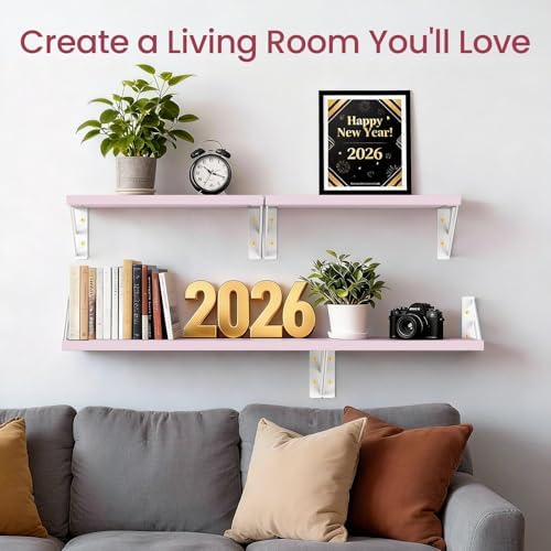 BAYKA Wall Mounted Floating Shelves (Pastel Pink, Set of 4, 16" Mixed)
