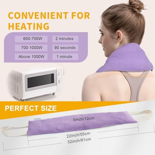 Neck Heating Pad Microwavable with Machine Washable Cover Weighted Microwave Heating Pad Neck Wrap for Shoulder Back Pain Relief, Warm Rice Bag Pack for Cramps Hot Cold Therapy 1.5lbs Lavender Scented