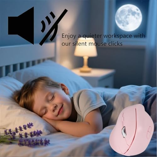 Wireless Ergonomic Vertical Mouse - Silent Clicks, Comfortable Grip & Carpal Tunnel Relief - Ideal for Office Work, Home Use & Multi-Device Compatibility (Pink)