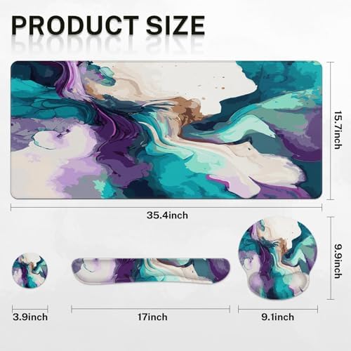 Britimes Keyboard Mouse Pad Set, 4 in 1 Desk Mat Set, Marbling Liquid