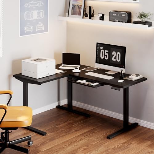 SANODESK Electric L-Shaped Corner Standing Desk with Drawer，63x48