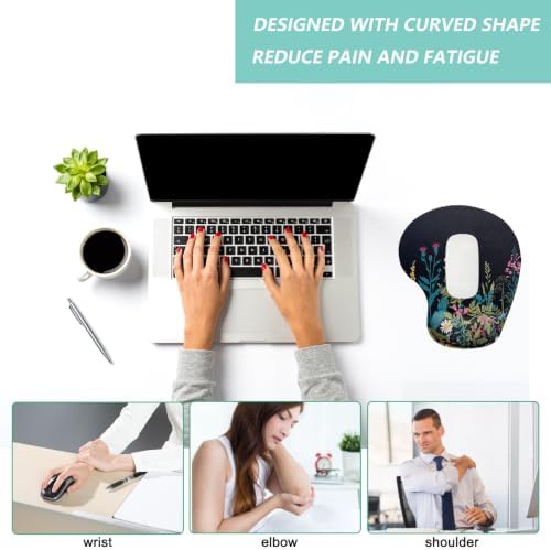 Mouse Pad with Wrist Support, Ergonomic Mouse Pads with Memory Foam Wrist Rest, Easy Typing Pain Relief, Comfortable Home Office Computer Wrist Support Pads for Working Studying Gaming, Flowers Grass