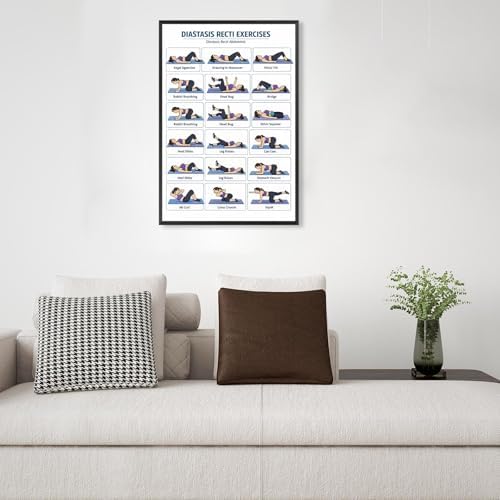 Diastasis Recti Repair Exercise Poster, 18 Illustrated Postpartum Abdomen Healing Moves Chart, Bodyweight Postnatal Core & Pelvic Floor Training Guide for Diastasis Recti Abdominis Recovery Workout(24x36inchs，Wrapped Framed)