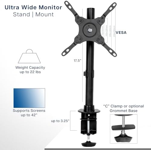 VIVO Ultra Wide Screen TV and Monitor Desk Mount, Adjustable Height and Tilt Stand for Screens up to 42 inches, Black, STAND-V101C