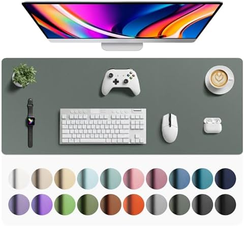 Aothia Faux Leather Desk Mat - Large Mouse Pad, Non-Slip PU Leather Blotter, Waterproof Writing Surface for Office and Home (Jungle Green, 42" x 17")