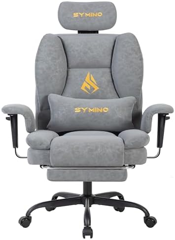 Symino Gaming Chair with Footrest, Up/Down Armrests, Suede Fabric Ergonomic Office Chair, 155° Recline Computer Chair for Desk, Grey