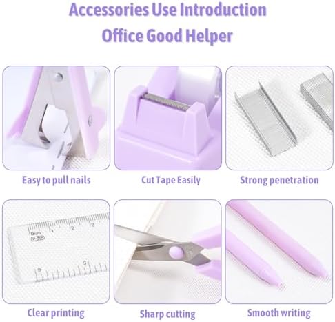 Gawsey Purple Desk Organizers and Accessories with Desk Organizer 360° Rotating Pen Holder and Office Supplies, Cute Stationery Supplies Set