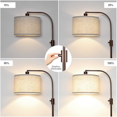 Nintiue Upgraded Modern Arc Dimmable Tall Standing Floor Lamp with Linen Shade, 1200 Lumens LED Bulb Included, for Living & Reading Room, Bedroom, Office & Nursery, Brown