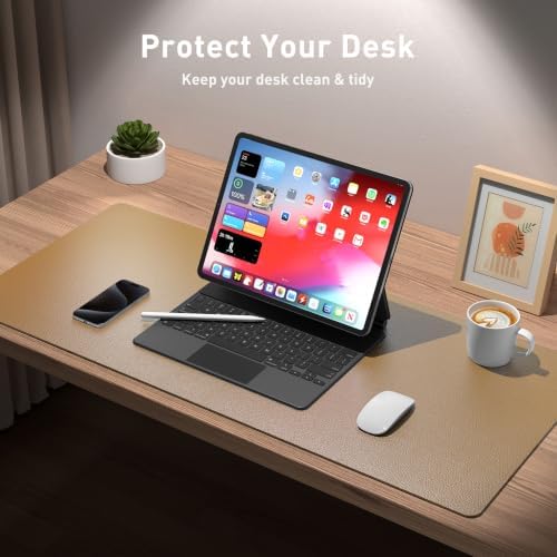 Aothia Faux Leather Desk Mat, Waterproof Desk Pad (Khaki, 23.6" x 13.7")