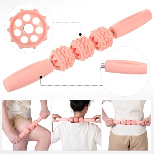 Seenelling 6 Pcs Muscle Foam Roller Set Massage Ball Stick Strap, Pink