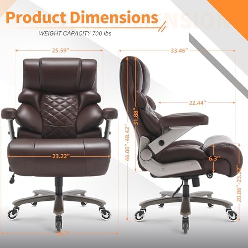 VUZI 700lbs Big and Tall Office Chair, Large Executive Leather Desk Chair