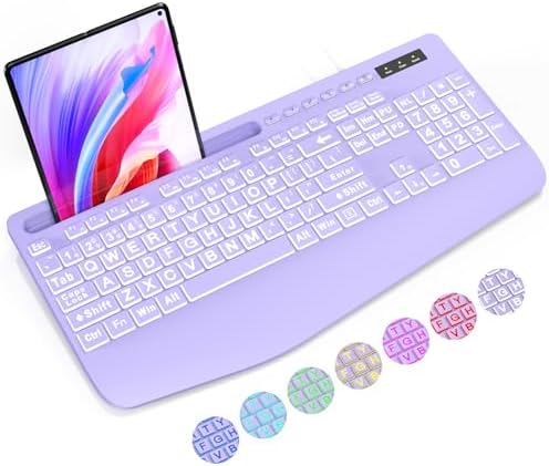 SABLUTE Wired Large Print Backlit Computer Keyboard with Wrist Rest(Purple)