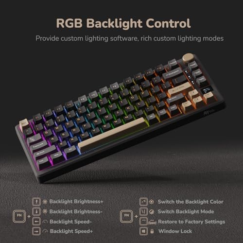RK ROYAL KLUDGE M75 Wireless Mechanical Keyboard 2.4Ghz/BT5.1/USB-C Gaming Keyboard 75% Layout 81 Keys Gasket Mount with OLED Display & Knob RGB Backlight Hot-Swappable Pale Green Switch, Grey